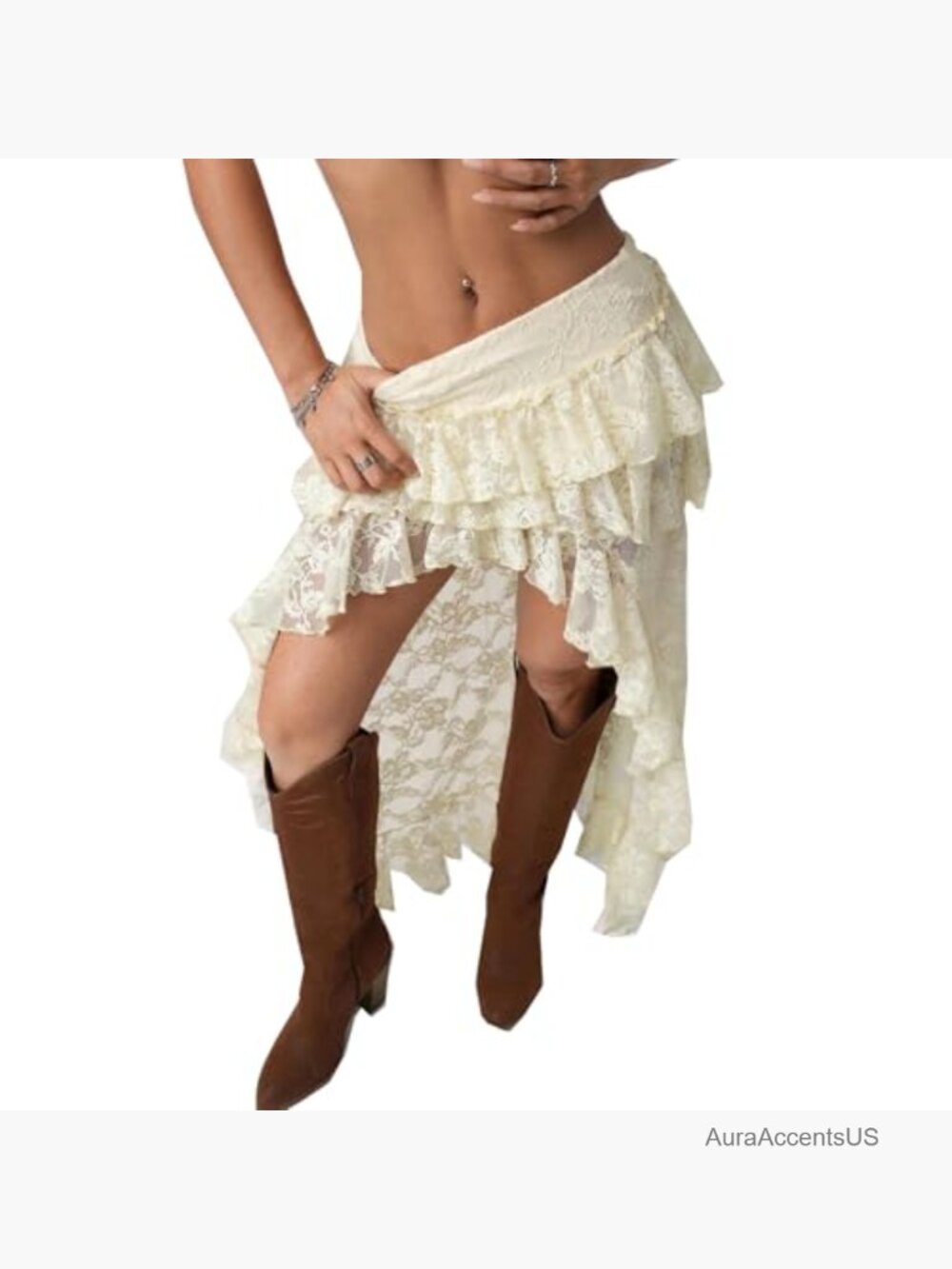 Y2K Layered Lace Asymmetrical Ruffle Hem Maxi Skirt Boho Flowy - Picture 3 of 5